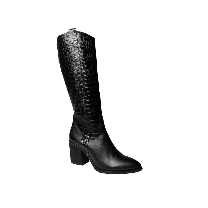 BOTINES Black leather croc boots STYLETTO