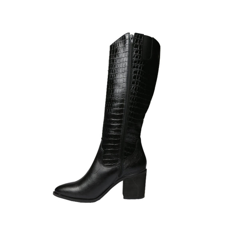 BOTINES Black leather croc boots STYLETTO